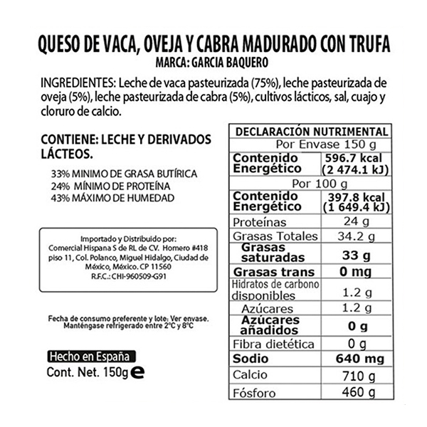Queso de oveja, cabra y vaca con trufa García Baquero 150g - 2