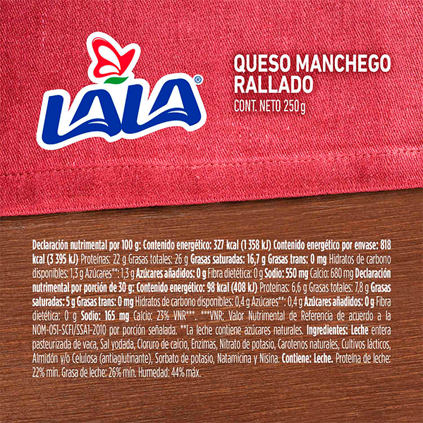 Queso manchego rallado LALA 250g - 2