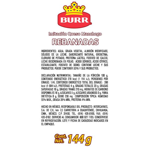 Queso manchego rebanado Burr 144g - 2