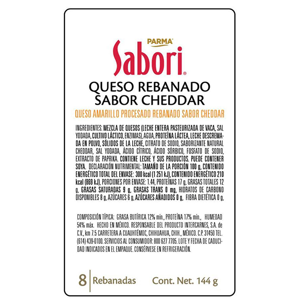 Queso rebanado sabor cheddar Sabori 144g - 2