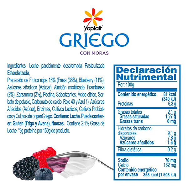 Yoghurt griego bajo en grasa moras Yoplait 442g - 2