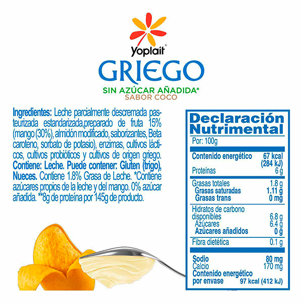 Yoghurt griego batido sin azúcar mango Yoplait 145g - 2