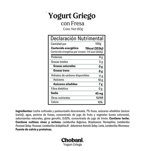 Yoghurt griego fresa 0% grasa Chobani 150g - 2