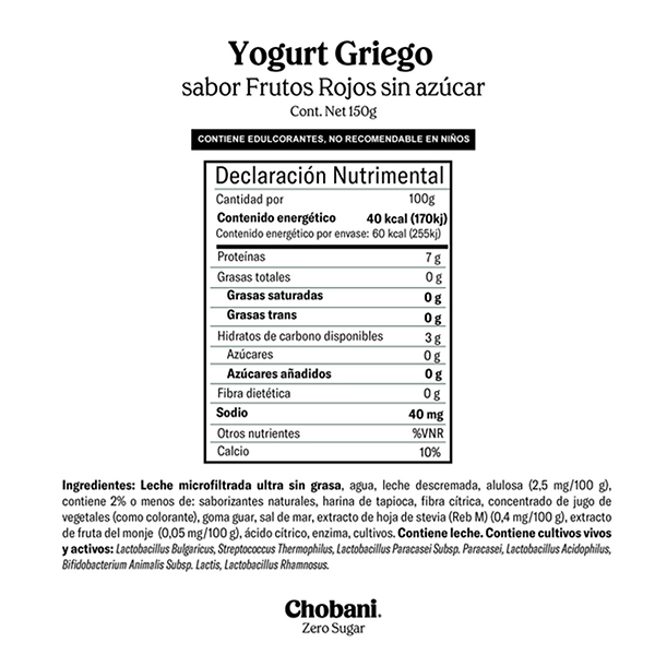 Yoghurt griego frutos rojos 0% azúcar Chobani 150g - 2