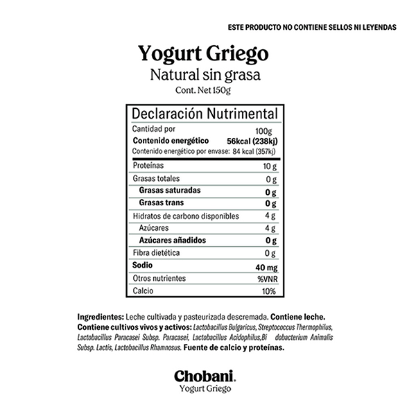 Yoghurt griego natural 0% grasa Chobani 907g - 2