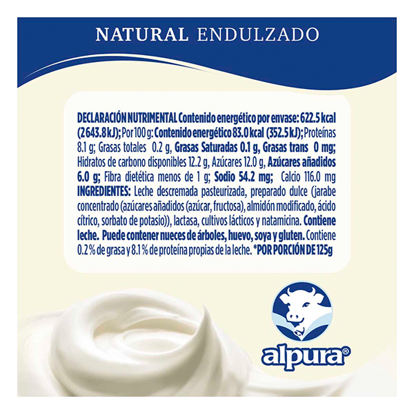 Yoghurt griego natural deslactosado sin grasa Alpura 750g - 2