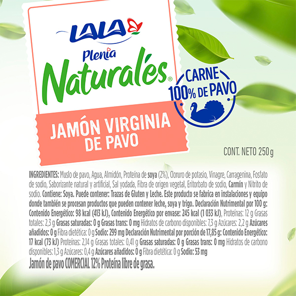 Jamón de pavo virginia Plenia Natural'es LALA 250g - 2