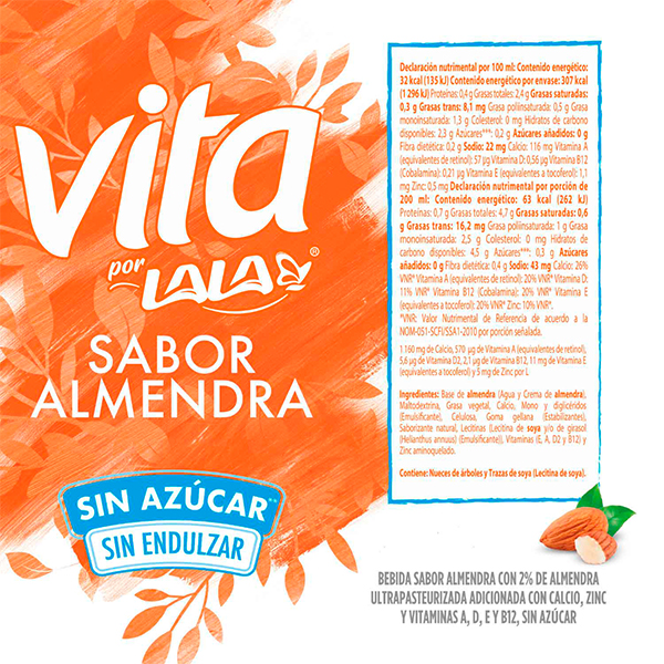 Leche de almendra sin azúcar LALA Vita 960ml - 2
