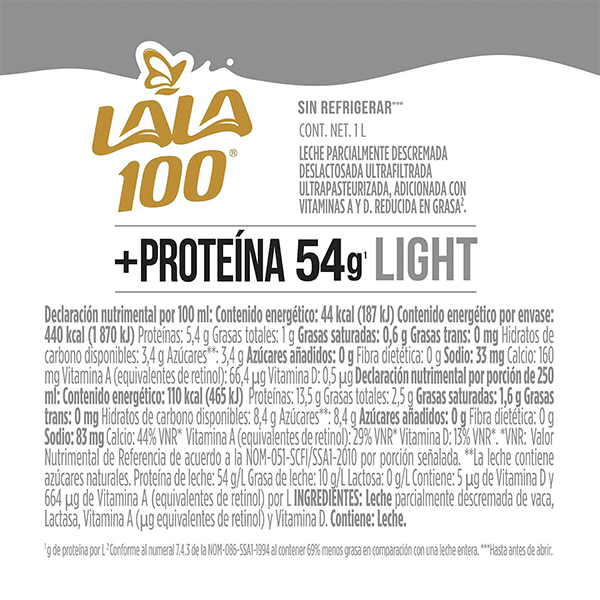 Leche sin lactosa más proteína light LALA 100 1L - 2