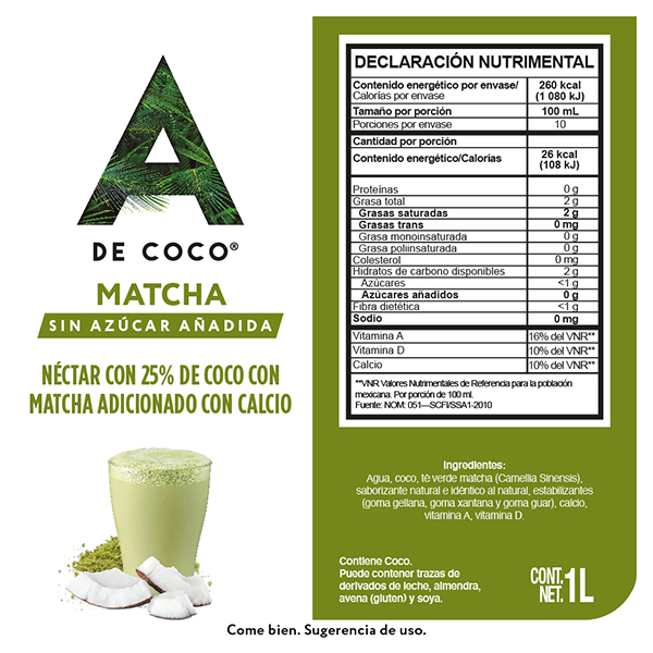 Néctar de coco con matcha A de Coco 1L - 2