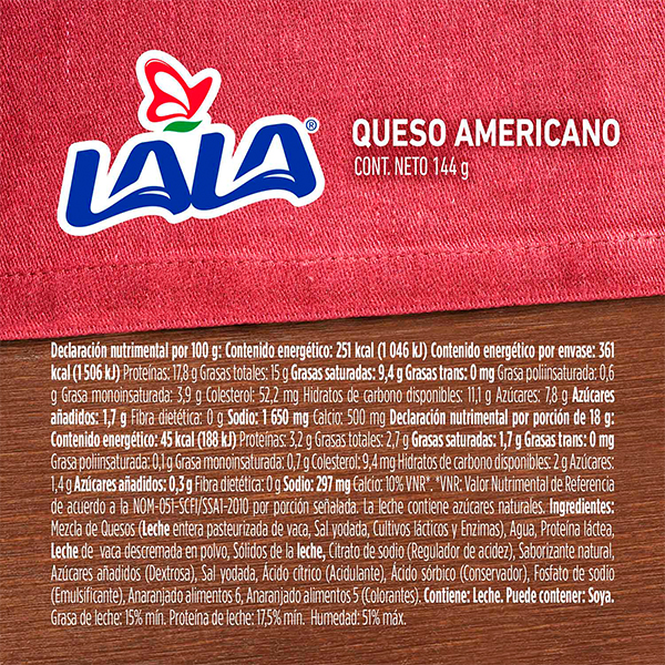 Queso americano LALA 144g - 2