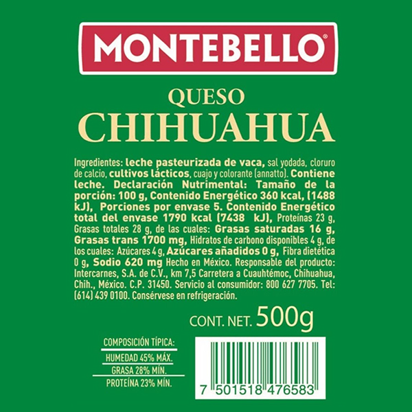 Queso chihuahua Montebello 500g - 2