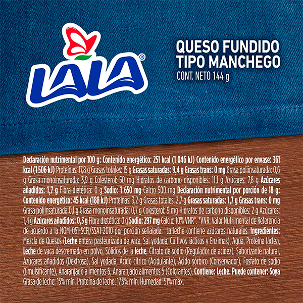 Queso manchego rebanado LALA 144g - 2
