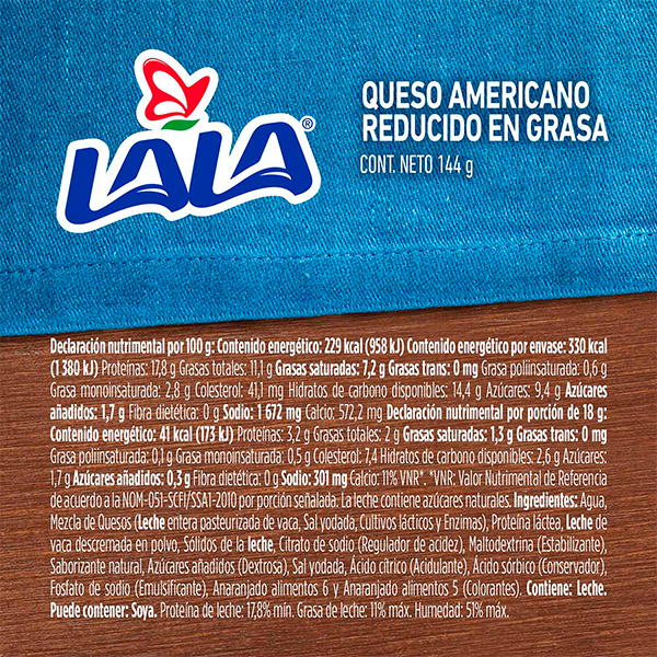 Queso tipo americano light LALA 144g - 2