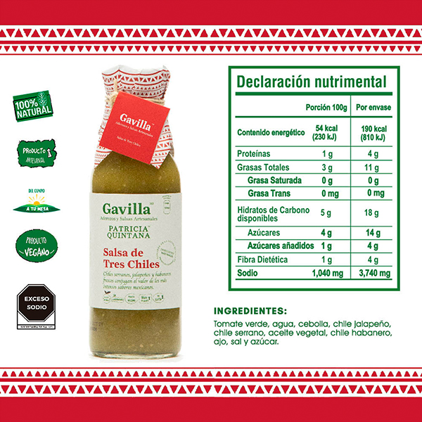 Salsa de tres chiles Gavilla 360ml - 2