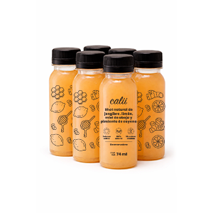 Shot natural inmunidad jengibre, limón, miel de abeja, y pimienta de cayena Calii 74ml (6-pack)