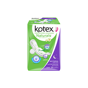Toalla íntima nocturna con alas Kotex Naturals 20pz