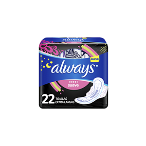 Toallas femeninas extra largas con alas noche suave Always 22pz