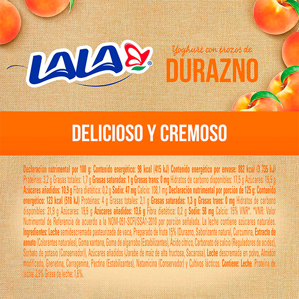 Yoghurt batido durazno LALA 900g - 2