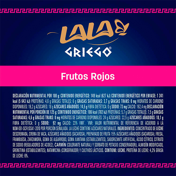 Yoghurt batido griego frutos rojos LALA 900g - 2