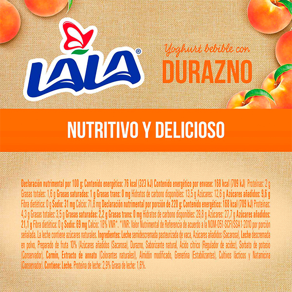 Yoghurt bebible durazno LALA 220g - 2