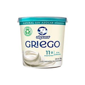 Yoghurt griego natural deslactosado sin azúcar sin grasa Alpura 750g